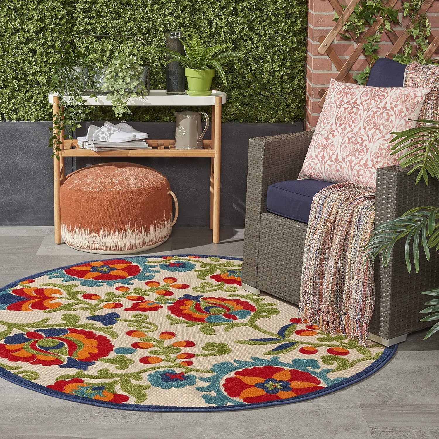 Home Aloha Multicolor 4' Round Area Rug - Easy to Clean, Non-Shedding, Ideal for Bedroom, Living Room, Dining Room, and Kitchen