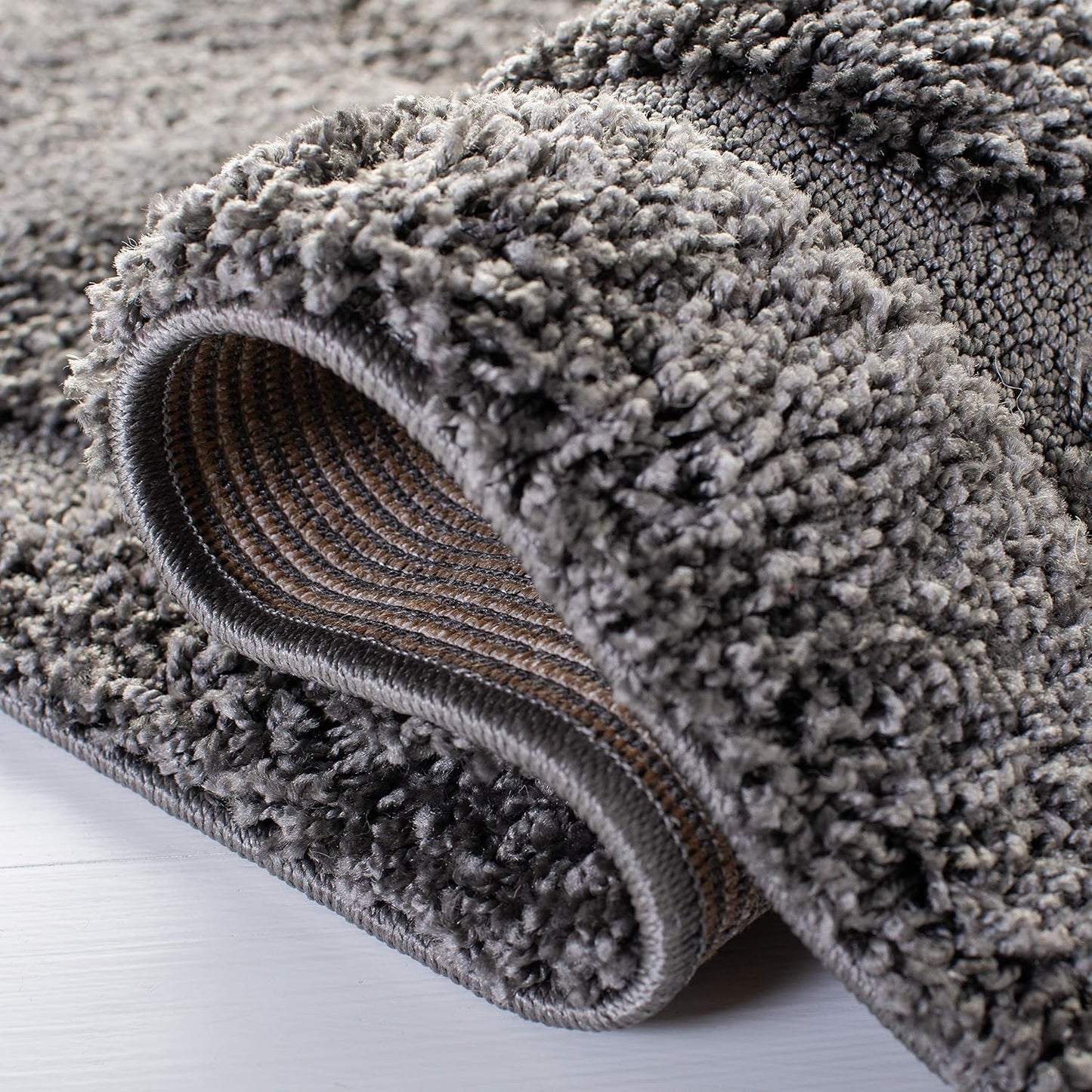SAFAVIEH Florida Shag Collection 6'7" Square Area Rug in Grey with Scroll Design, Non-Shedding, Easy to Clean, High-Low Plush Pile, Perfect for Living Room, Bedroom, and Dining Areas (SG455-8013)