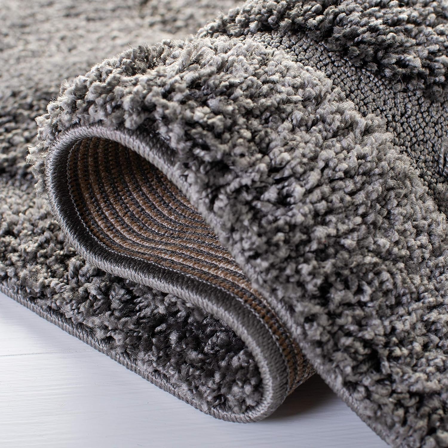 SAFAVIEH Florida Shag Collection 6'7" Square Area Rug in Grey with Scroll Design, Non-Shedding, Easy to Clean, High-Low Plush Pile, Perfect for Living Room, Bedroom, and Dining Areas (SG455-8013)