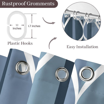 Aegean Blue Waterproof Polyester Bath Shower Curtain, 54" W x 72" H, Quick-Drying Heavyweight Design, Stall Size, Machine Washable with 8 Hooks