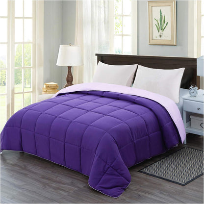 Twin Size Reversible Down Alternative Comforter - Lightweight Quilted Bedding in Plum and Light Purple for All Seasons