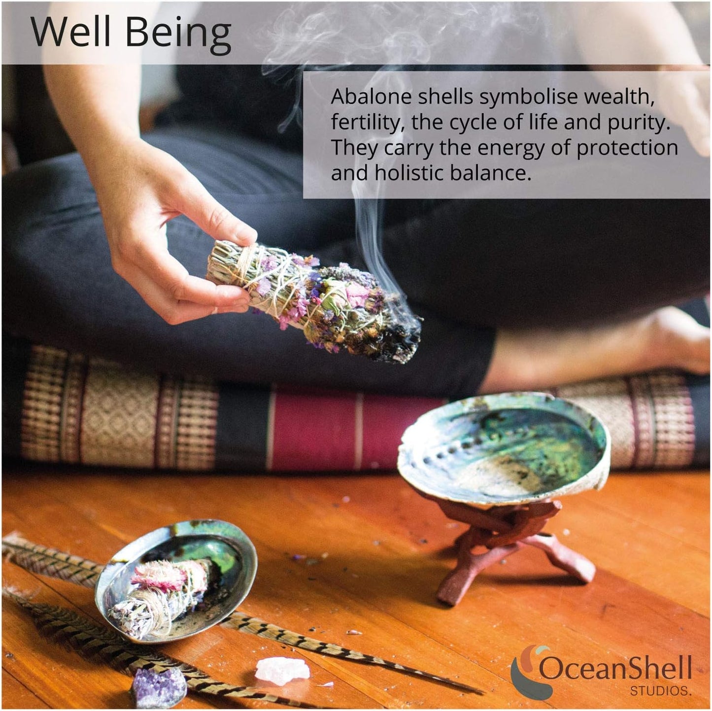 Natural Abalone Shell with Stand, 6-6.5 Inches - Ideal for Smudging, Home Cleansing, Meditation, Shell Crafts, and Incense Holding - 100% Natural and Sustainably Sourced by Ocean Shell Studios NZ