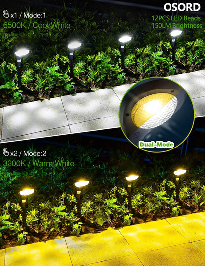 Outdoor Solar Pathway Lights - 4 Pack, 150 Lumens, Waterproof IP65, Dual Color Modes for Landscape, Walkway, Driveway, Garden, and Patio
