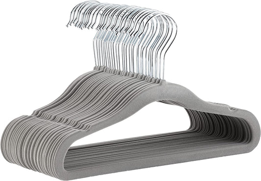Space-Saving Velvet Non-Slip Hangers for Children - 30-Pack Gray Closet Organizers with Shoulder Notches, Ideal for Infants and Toddlers' Apparel
