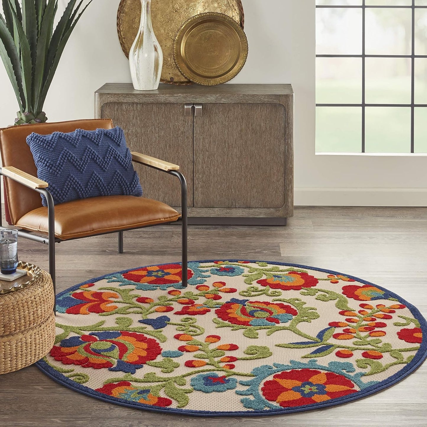 Home Aloha Multicolor 4' Round Area Rug - Easy to Clean, Non-Shedding, Ideal for Bedroom, Living Room, Dining Room, and Kitchen