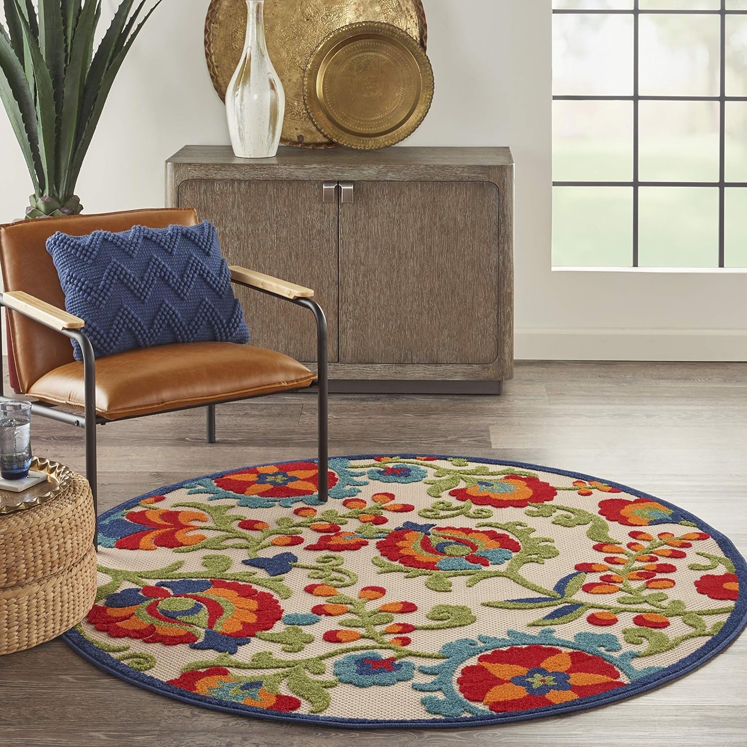 Home Aloha Multicolor 4' Round Area Rug - Easy to Clean, Non-Shedding, Ideal for Bedroom, Living Room, Dining Room, and Kitchen