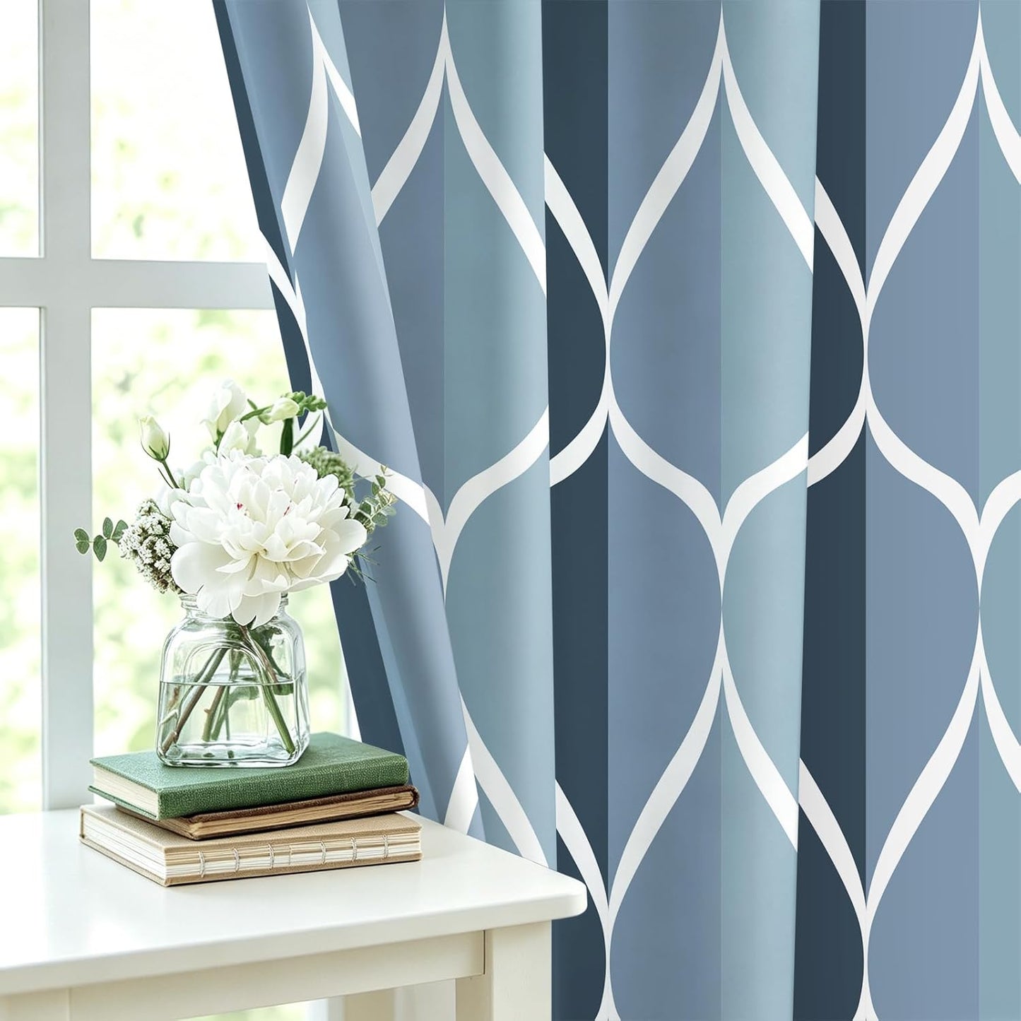 Aegean Blue Waterproof Polyester Bath Shower Curtain, 54" W x 72" H, Quick-Drying Heavyweight Design, Stall Size, Machine Washable with 8 Hooks