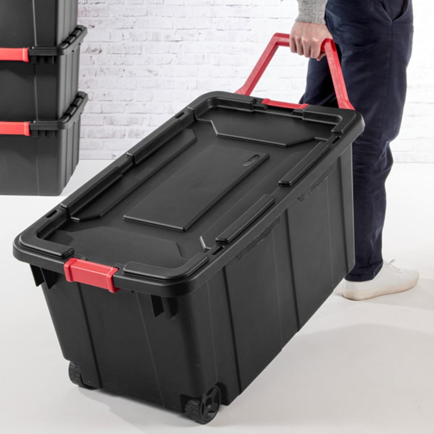 Sterilite 40GA Wheeled Black Tote with Indented Design, Model 14699002