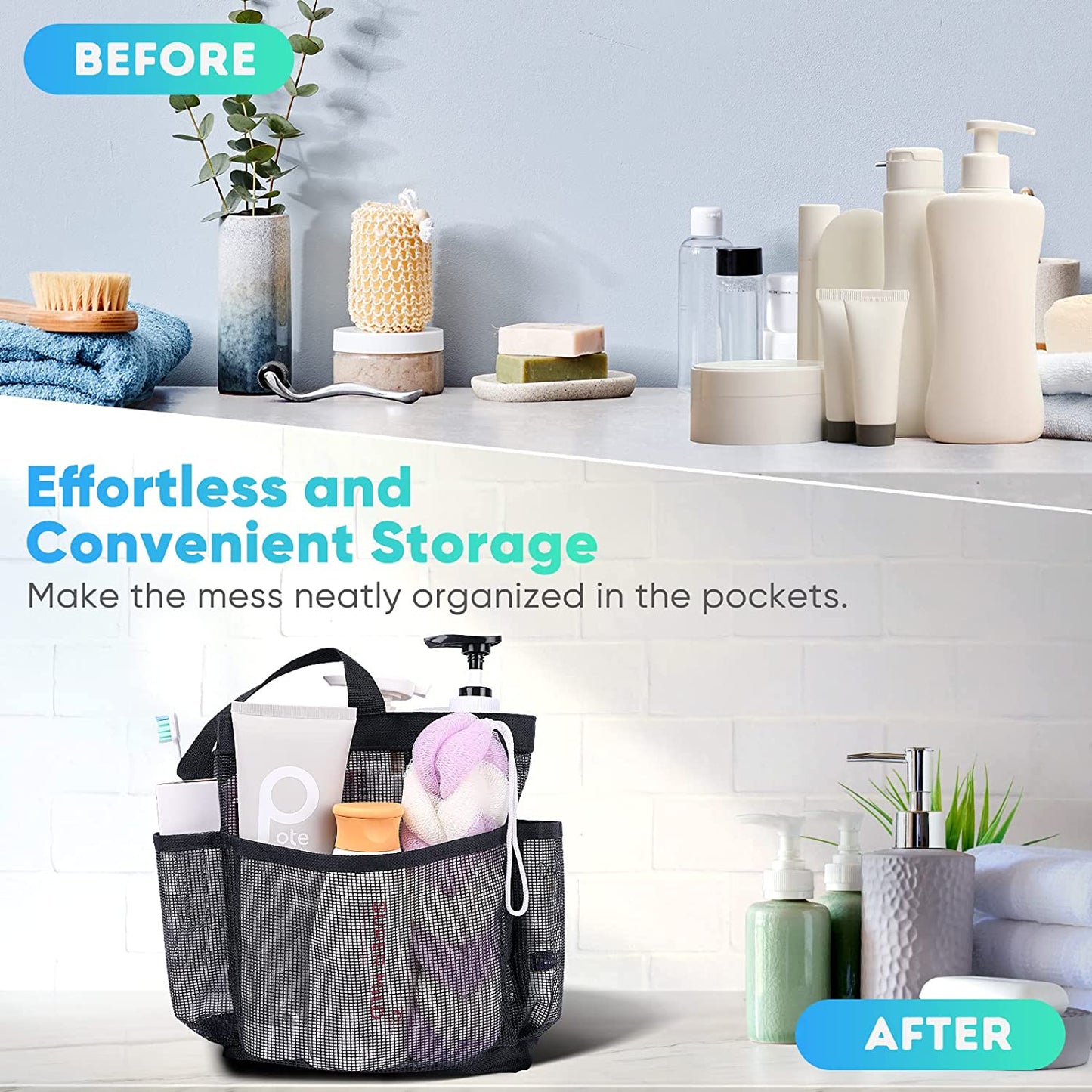 Portable Mesh Shower Caddy with 8-Pocket Large Capacity for College Dorms, Beach, Swimming, Gym, and Travel Essentials