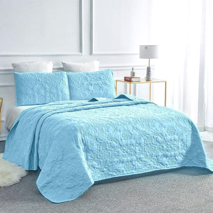 Sophia and William 3-Piece Reversible Microfiber Quilt Set for Queen/Full Size Beds, Includes 1 Quilt and 2 Pillow Shams, Lightweight, Cozy, and Hypoallergenic in Light Blue