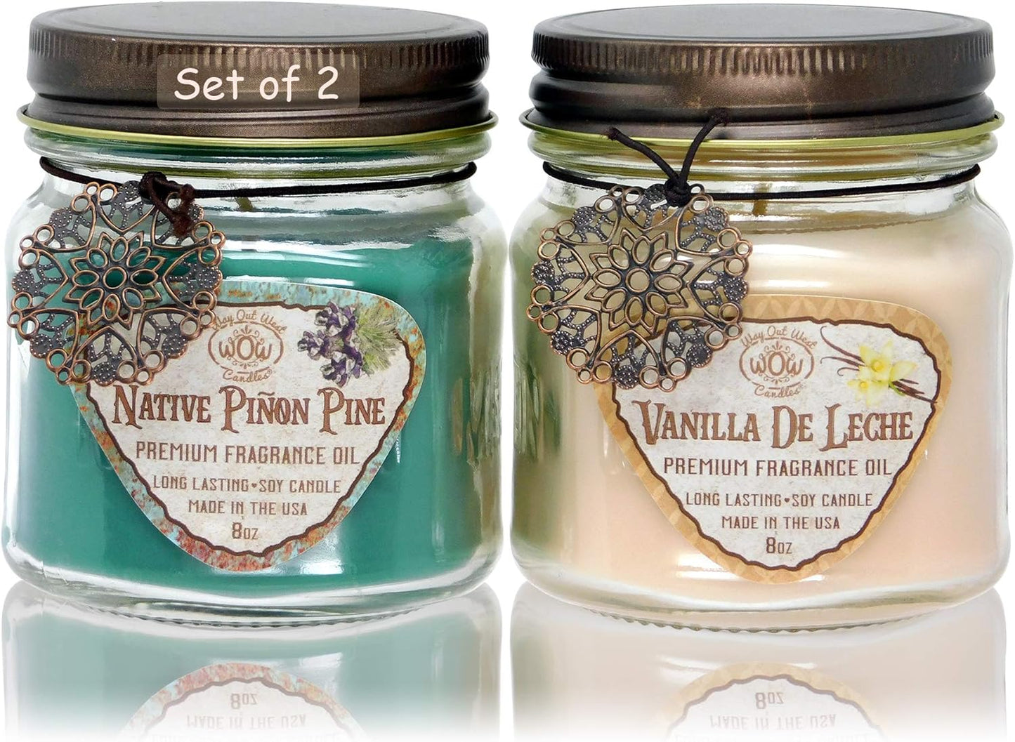 Way Out West Scented Candle Set: Piñon Pine & Vanilla De Leche - Gift-Ready Boxed Collection of 2 Long-Lasting Soy Wax Jar Candles for a Cozy Home Ambiance