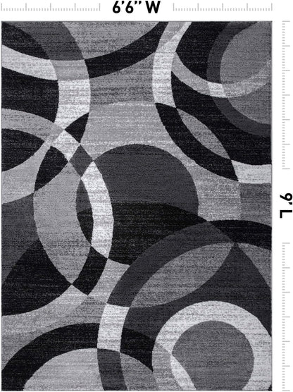 Contemporary Abstract Circles Area Rug for High Traffic Spaces - 6'6" x 9', Gray