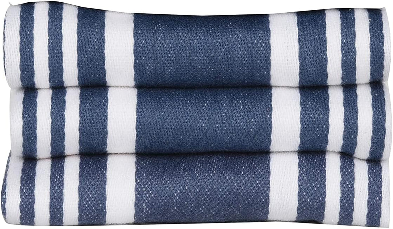 100% Cotton Kitchen Towels Set (3-Pack) - Highly Absorbent Dish Cloths (20”x30”) with Hanging Loop for Efficient Drying and Cleaning - Blue and White Design