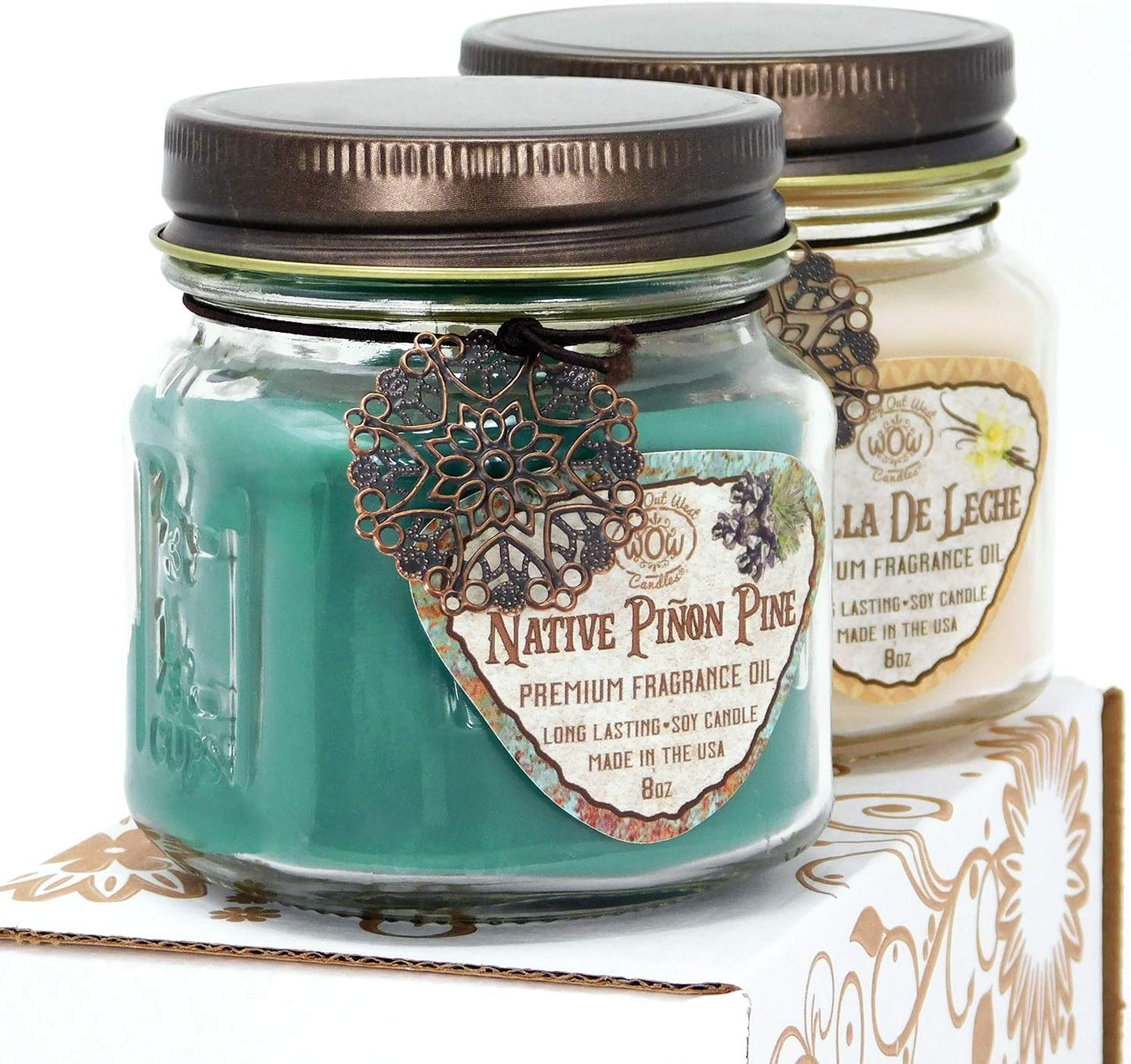 Way Out West Scented Candle Set: Piñon Pine & Vanilla De Leche - Gift-Ready Boxed Collection of 2 Long-Lasting Soy Wax Jar Candles for a Cozy Home Ambiance