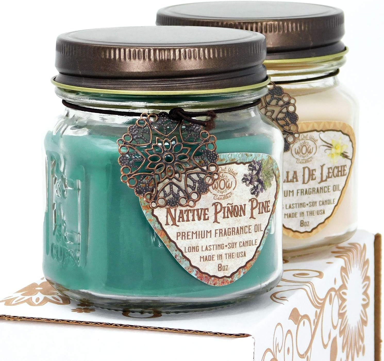 Way Out West Scented Candle Set: Piñon Pine & Vanilla De Leche - Gift-Ready Boxed Collection of 2 Long-Lasting Soy Wax Jar Candles for a Cozy Home Ambiance