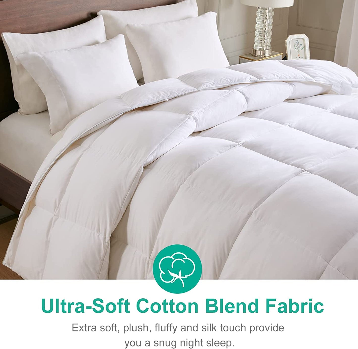 California King Size Ultra-Soft Luxury Down Feather Comforter - High Fill-Power Hotel-Style Winter Duvet Insert for Colder Weather (104x96, White)