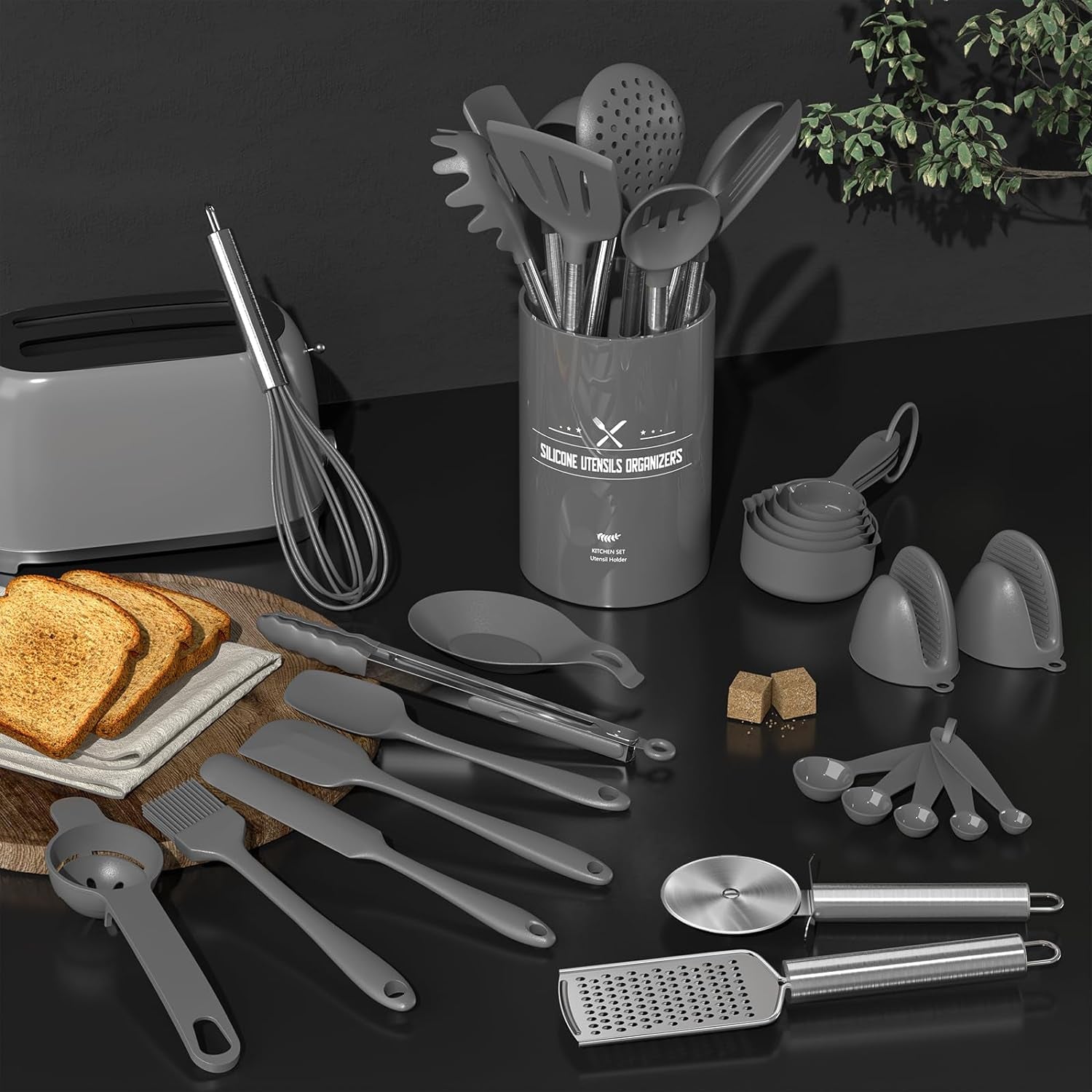 Silicone Kitchen Utensil Set, 43-Piece Non-Stick Spatula Collection with Stainless Steel Handles, Heat Resistant - Premium Cookware (Grey)