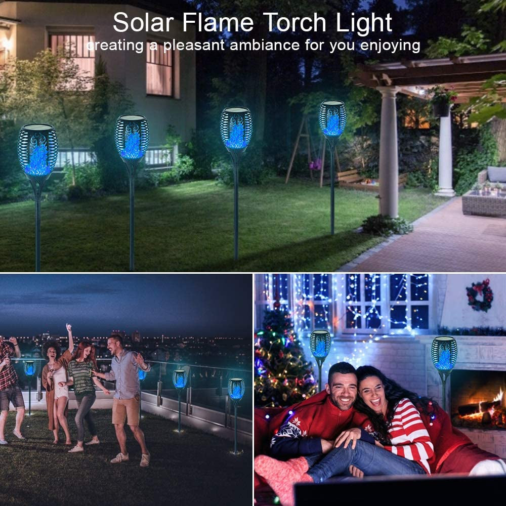 Premium 4-Pack Solar Torch Lights with Flickering Flame - 99 LEDs Outdoor Decor, IP65 Waterproof Garden Lights for Halloween and Yard Decoration