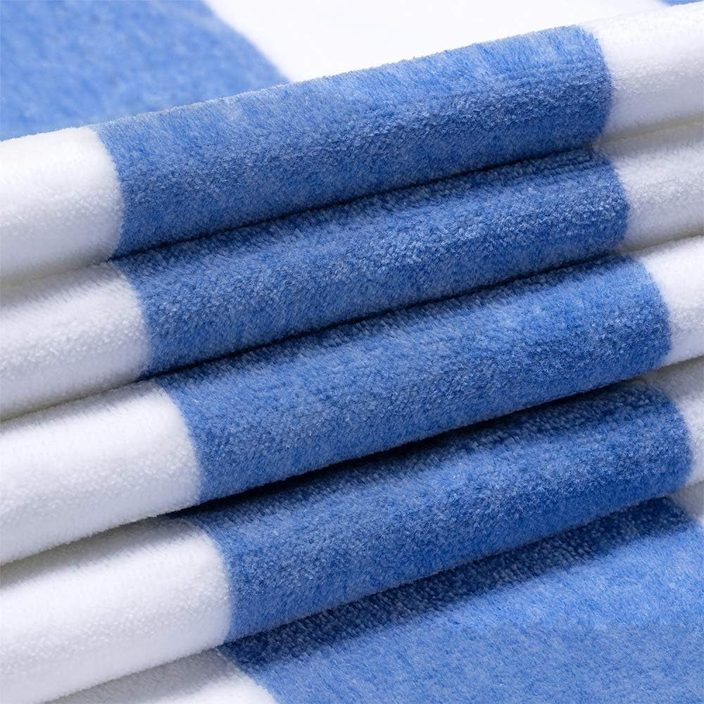 Oversized Cotton Beach Towel - 70 x 35 Inch Quick-Dry Blue Striped Pool Towel