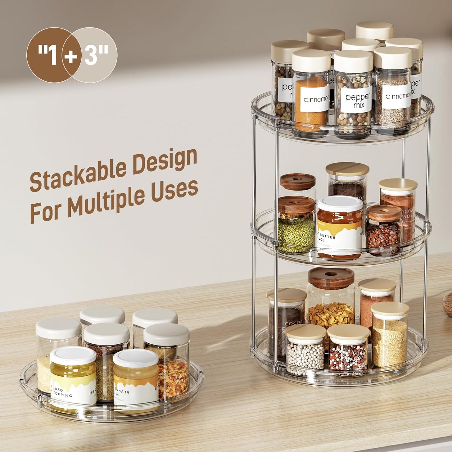 2-Tier Rotating Lazy Susan Turntable Organizer - 9.25'' Clear Spice Rack for Kitchen, Pantry, Bathroom, and Vanity Storage
