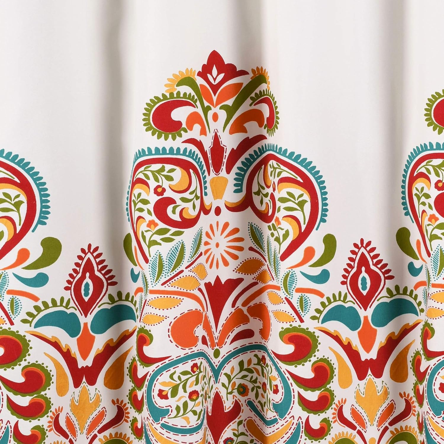Clara 72" W x 72" L Turquoise and Tangerine Fabric Shower Curtain - Vibrant Boho Bathroom Décor