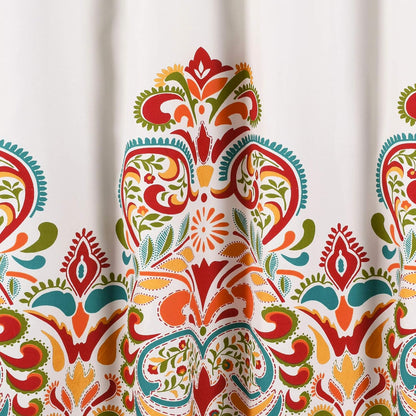 Clara 72" W x 72" L Turquoise and Tangerine Fabric Shower Curtain - Vibrant Boho Bathroom Décor