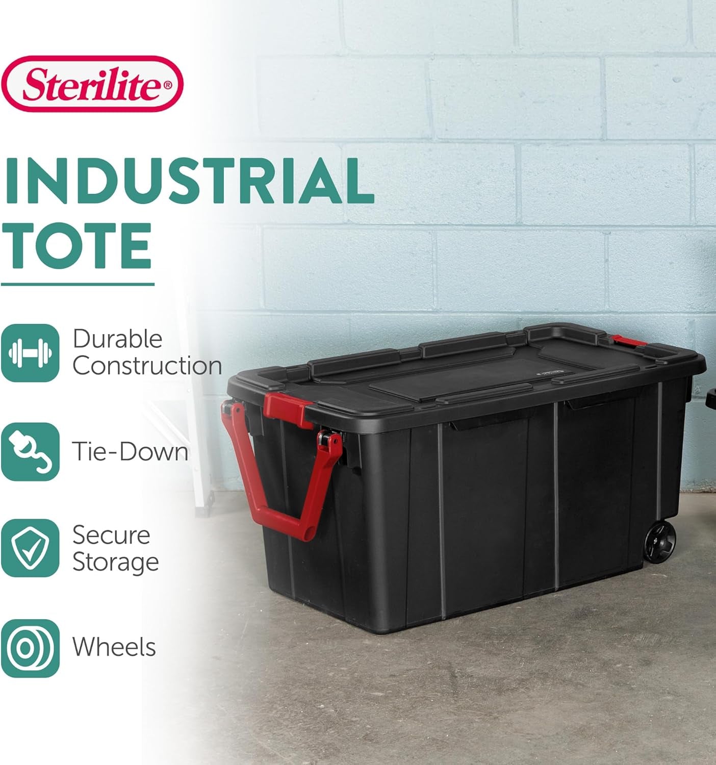 Sterilite 40GA Wheeled Black Tote with Indented Design, Model 14699002