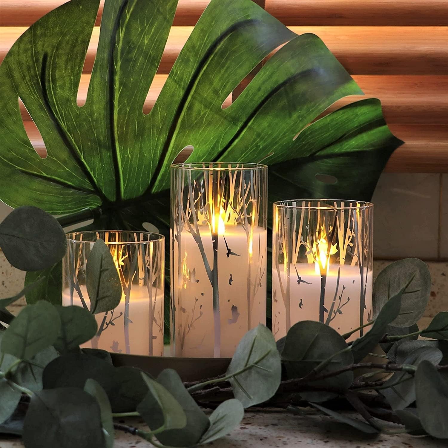 Birch Design Battery-Operated LED Flameless Pillar Candles with Timer - Spring & Summer Decor, Includes 6 Batteries
