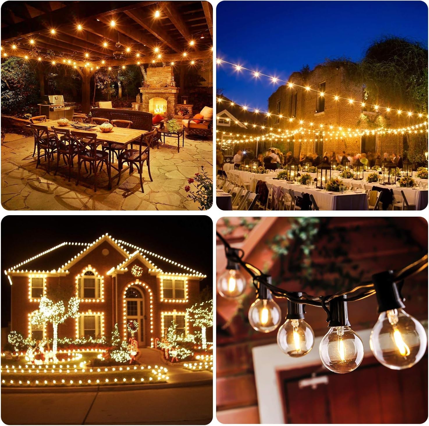 50FT Shatterproof LED G40 Globe String Lights with 52 Dimmable Edison Bulbs - Waterproof Outdoor Patio Lighting for Weddings, Parties, and Cafes