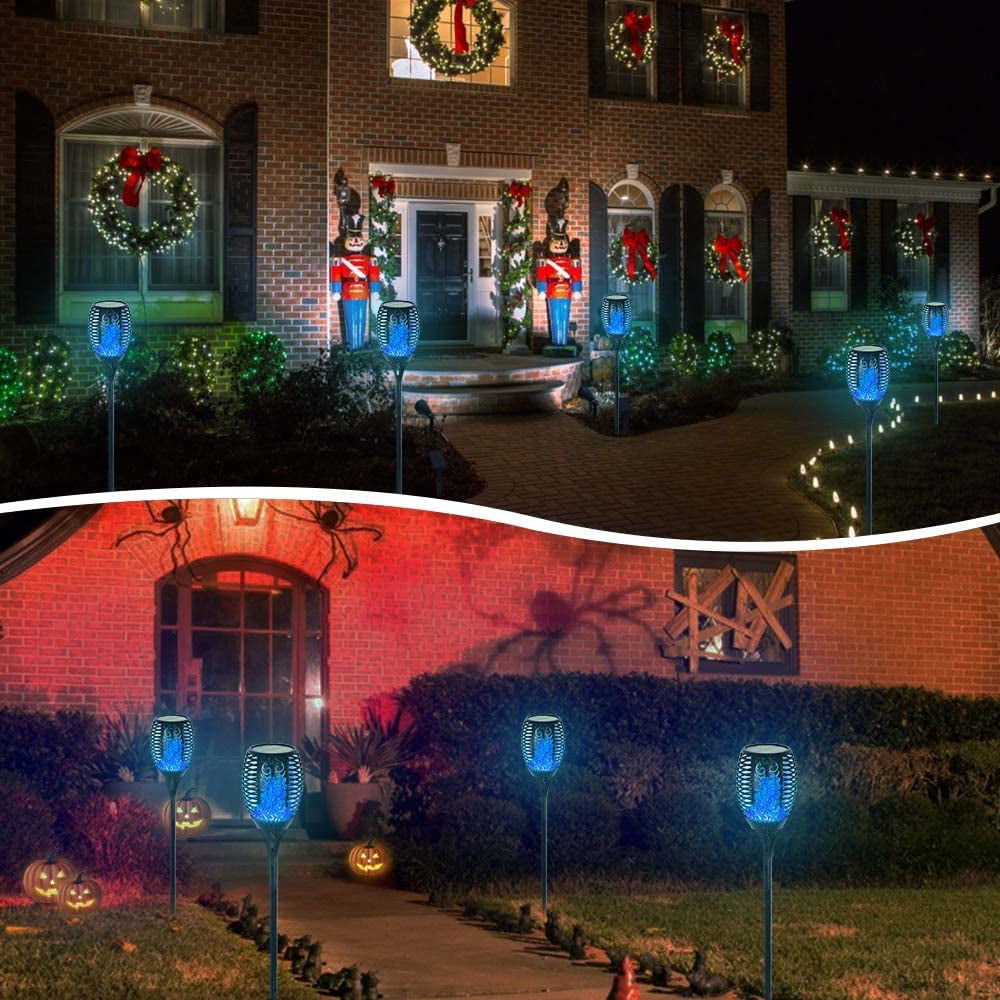 Premium 4-Pack Solar Torch Lights with Flickering Flame - 99 LEDs Outdoor Decor, IP65 Waterproof Garden Lights for Halloween and Yard Decoration