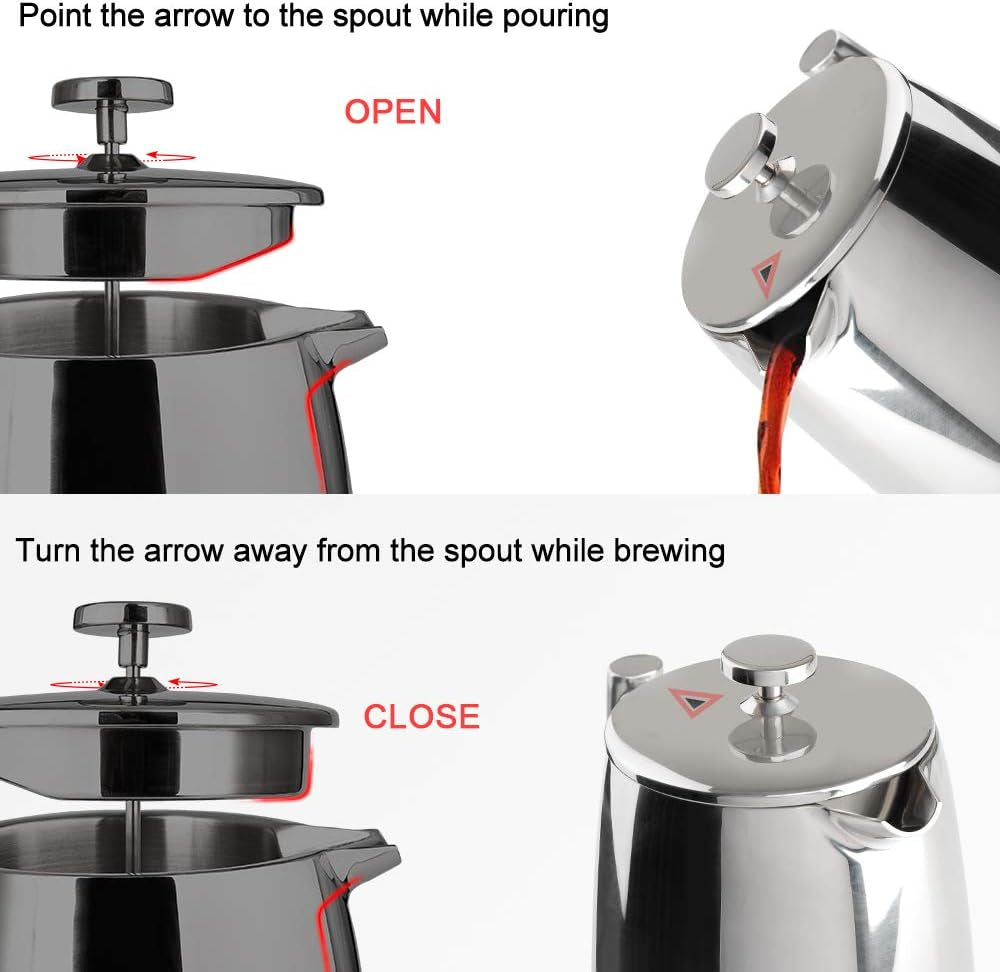 50-Ounce French Press Coffee Maker - Insulated 304 Stainless Steel with Additional Screen