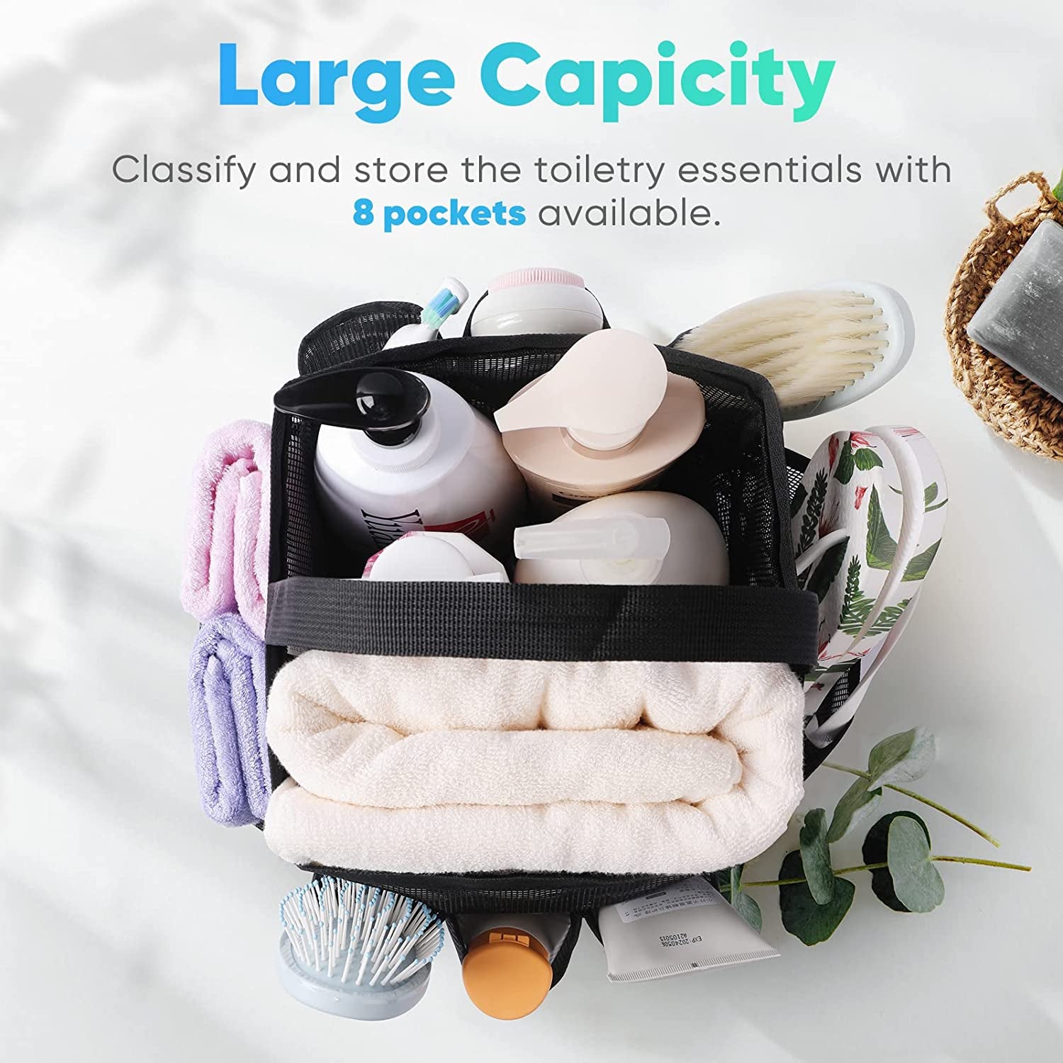 Portable Mesh Shower Caddy with 8-Pocket Large Capacity for College Dorms, Beach, Swimming, Gym, and Travel Essentials