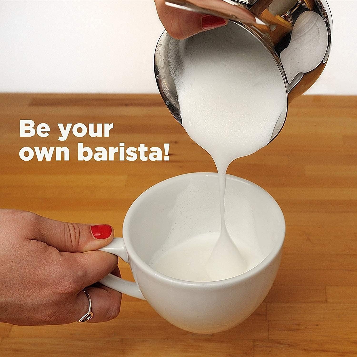 Handheld Electric Milk Frother and Whisk - Battery Operated Foam Maker for Cappuccino, Latte, Coffee, Matcha, and More - Silver