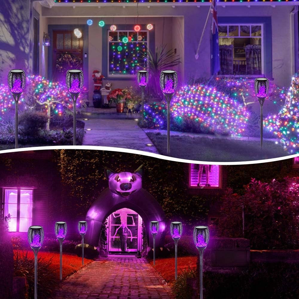 Premium 4-Pack Solar Outdoor Lights with 99 LEDs - IP65 Waterproof Purple Halloween Decorations for Garden, Patio, and Porch