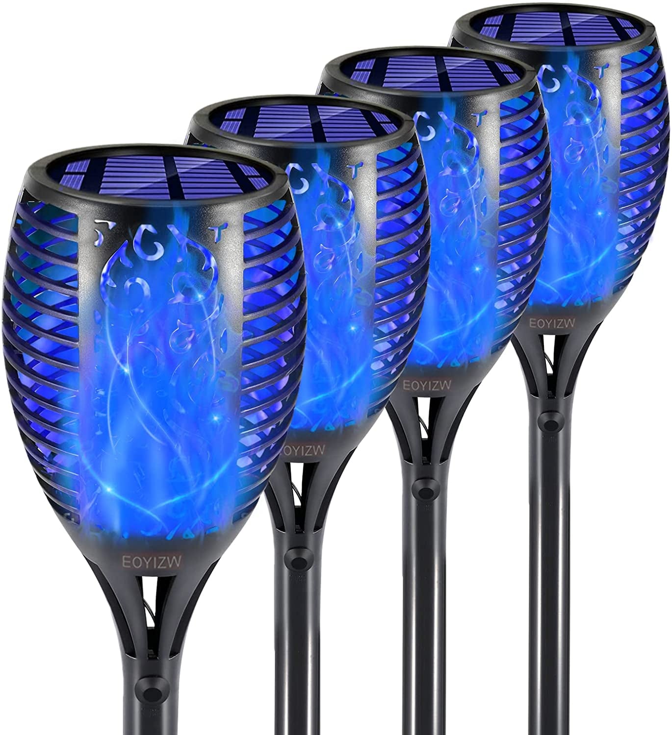 Premium 4-Pack Solar Torch Lights with Flickering Flame - 99 LEDs Outdoor Decor, IP65 Waterproof Garden Lights for Halloween and Yard Decoration