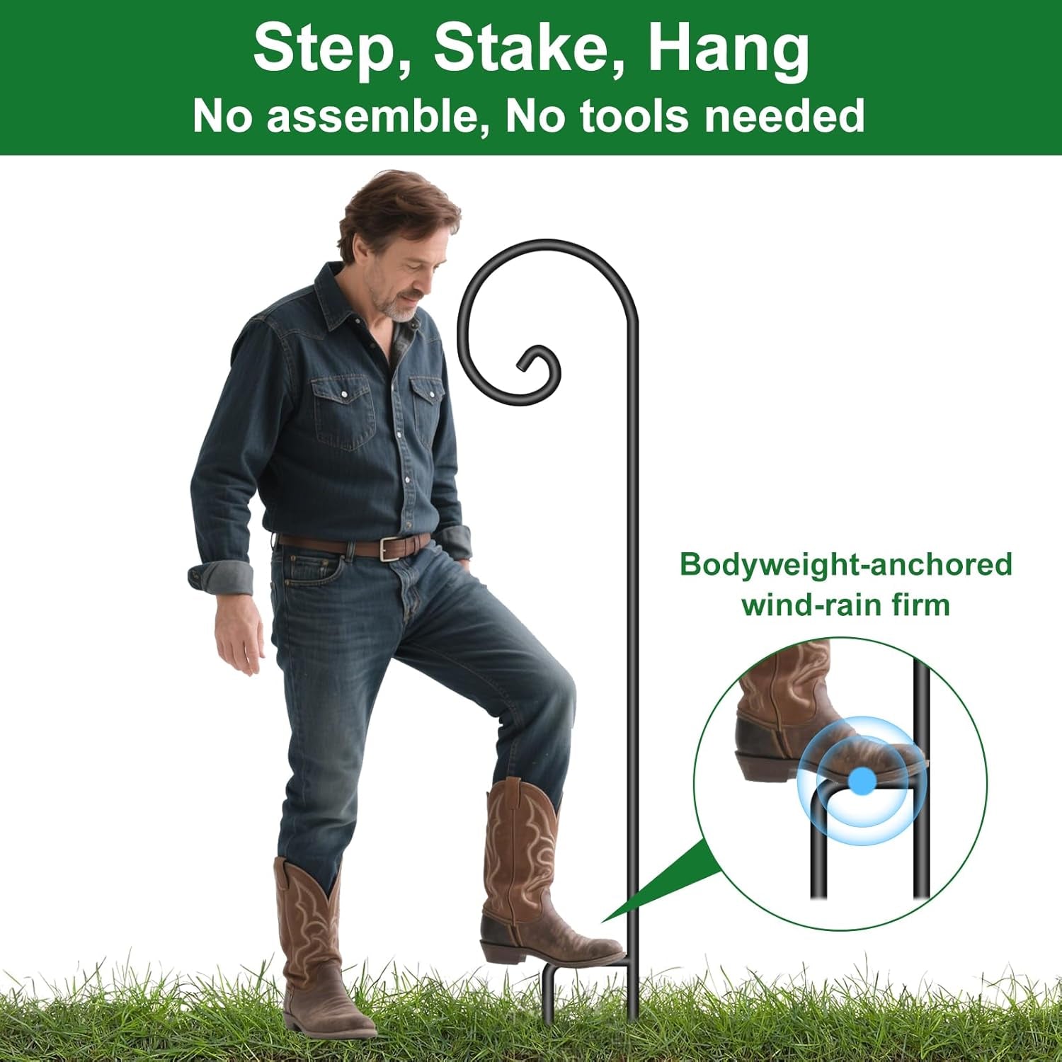 48-Inch Heavy-Duty Shepherd Hooks - Set of 2, No Assembly Required, Ideal for Garden Plants, Bird Feeders, Lanterns, and Wedding Decor