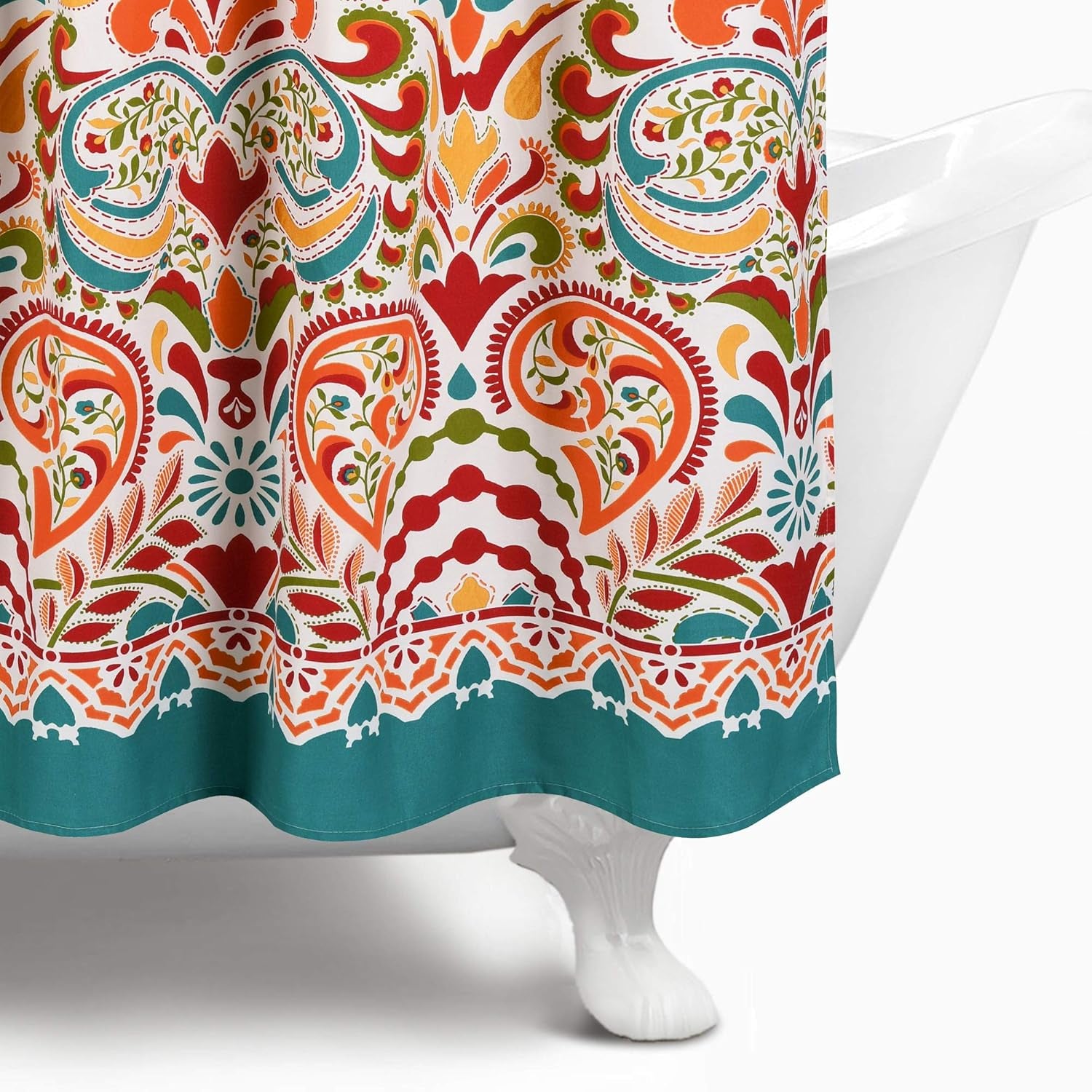 Clara 72" W x 72" L Turquoise and Tangerine Fabric Shower Curtain - Vibrant Boho Bathroom Décor