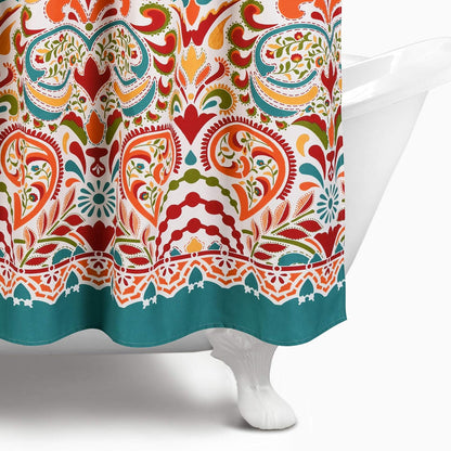 Clara 72" W x 72" L Turquoise and Tangerine Fabric Shower Curtain - Vibrant Boho Bathroom Décor
