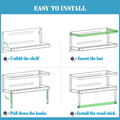 Magnetic Paper Towel Holder and Spice Rack with Hooks, Wall-Mounted Shelf for Refrigerator (Black)