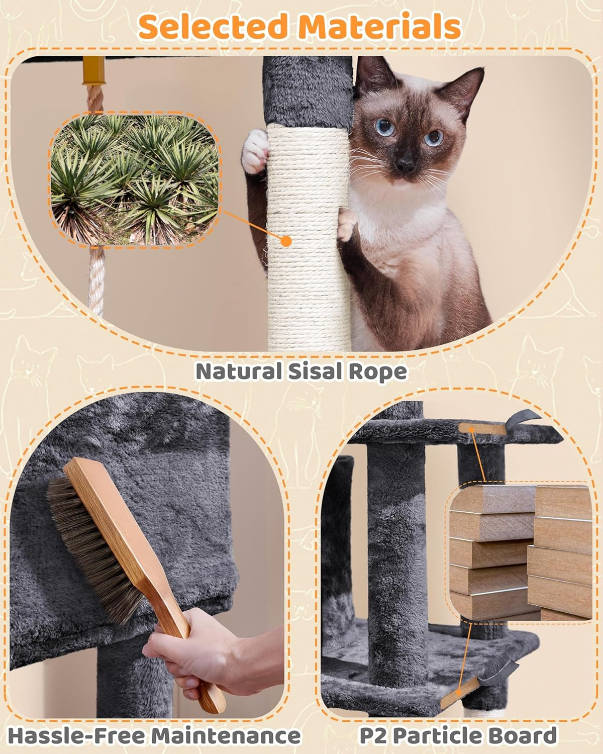 Yaheetech 63-Inch Large Cat Tree for Heavy Cats up to 22 lbs, Stable Design with Condo and Hammock, Space-Saving Solution for Indoor Multi-Pet Homes, Reduces Furniture Scratching