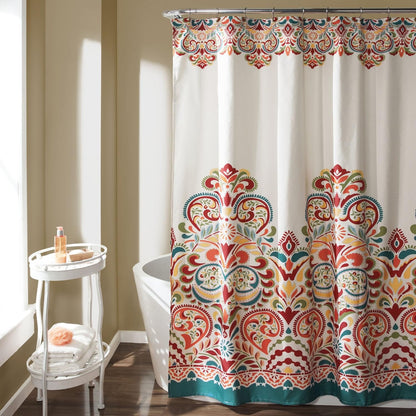 Clara 72" W x 72" L Turquoise and Tangerine Fabric Shower Curtain - Vibrant Boho Bathroom Décor