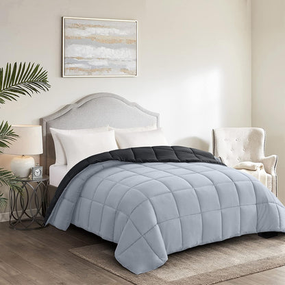 Oversized Queen Comforter - Lightweight Down Alternative Duvet Insert, Reversible Black and Light Grey Quilted Bedding for All Seasons