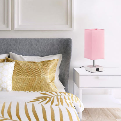 Touch Control Table Lamp with Dual USB Charging Ports, 3-Way Touch Functionality, Ideal for Bedrooms and Living Rooms, Pink Shade with White Base, Includes LED Bulb