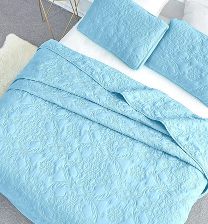 Sophia and William 3-Piece Reversible Microfiber Quilt Set for Queen/Full Size Beds, Includes 1 Quilt and 2 Pillow Shams, Lightweight, Cozy, and Hypoallergenic in Light Blue