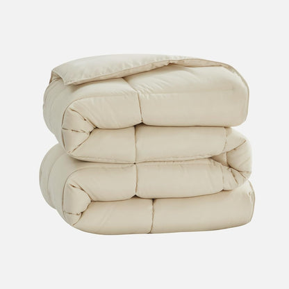 King Size Beige Down Alternative Comforter - Lightweight Quilted Bedding for All Seasons