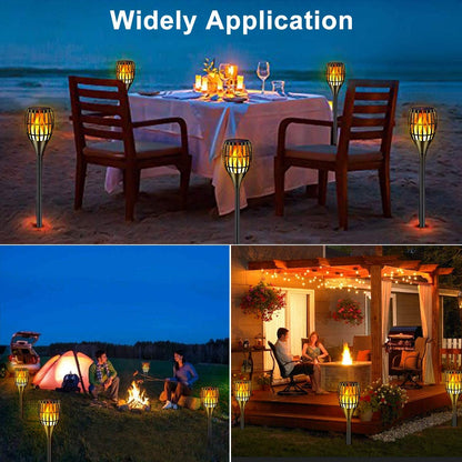 Outdoor Solar Torch Lights, 43" Flickering Flame Design, Waterproof Landscape Lighting with Dusk to Dawn Auto On/Off Feature, Ideal for Yards, Patios, and Driveways, Set of 4