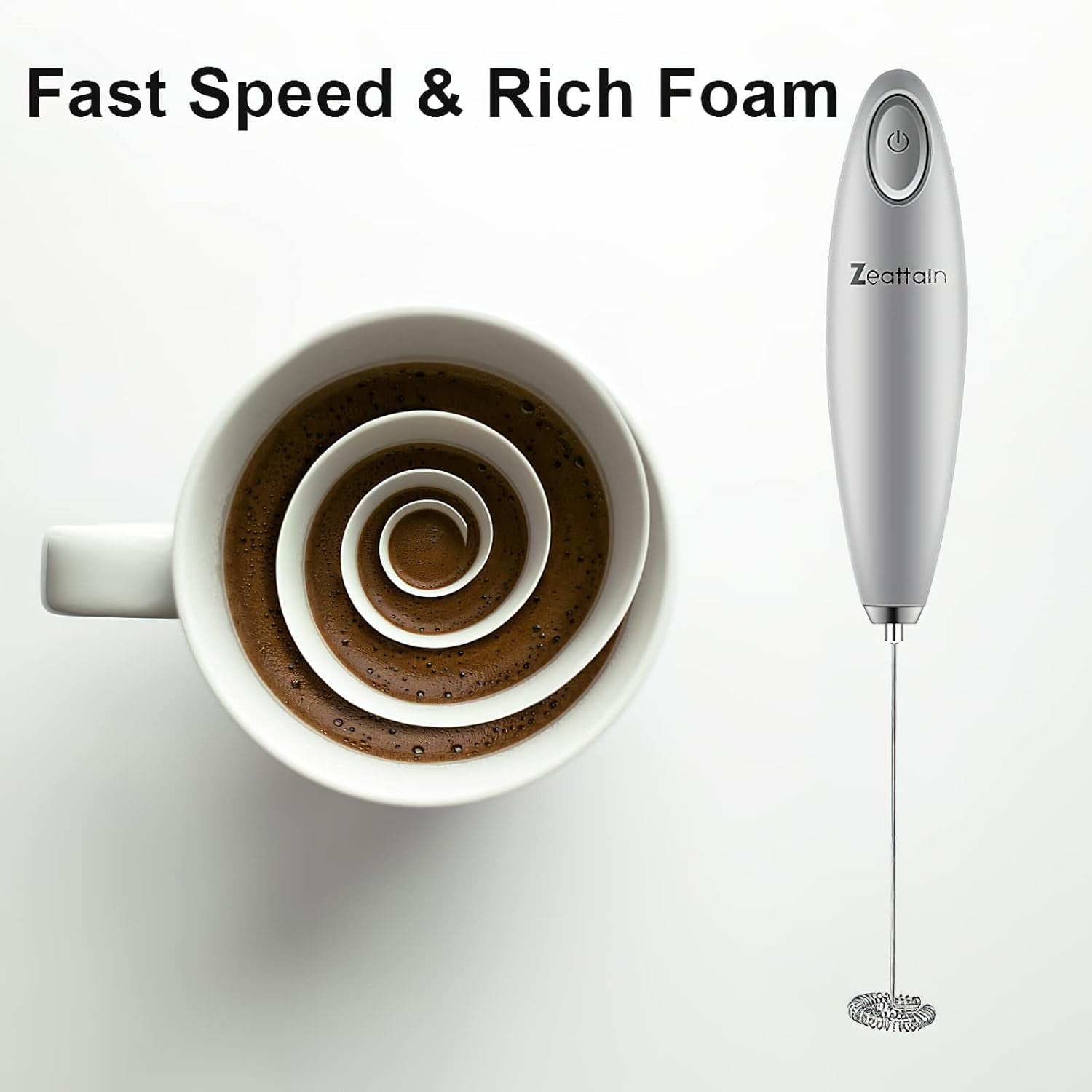 Handheld Electric Milk Frother and Whisk - Battery Operated Foam Maker for Cappuccino, Latte, Coffee, Matcha, and More - Silver