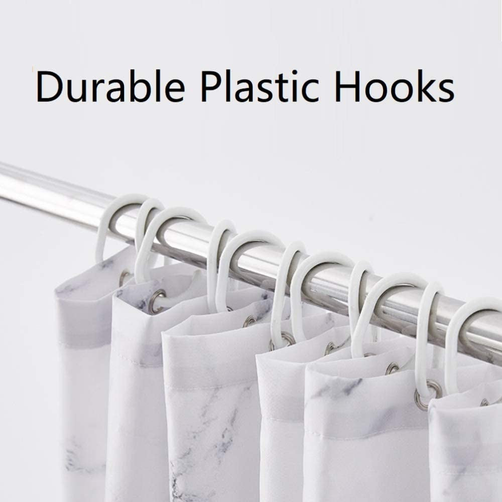 Grey and White Marble Fabric Shower Curtain with Hooks, Unique 3D Print Design, Waterproof with Reinforced Metal Grommets, Standard Size 72x72 Inches