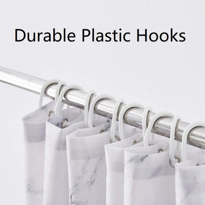 Grey and White Marble Fabric Shower Curtain with Hooks, Unique 3D Print Design, Waterproof with Reinforced Metal Grommets, Standard Size 72x72 Inches
