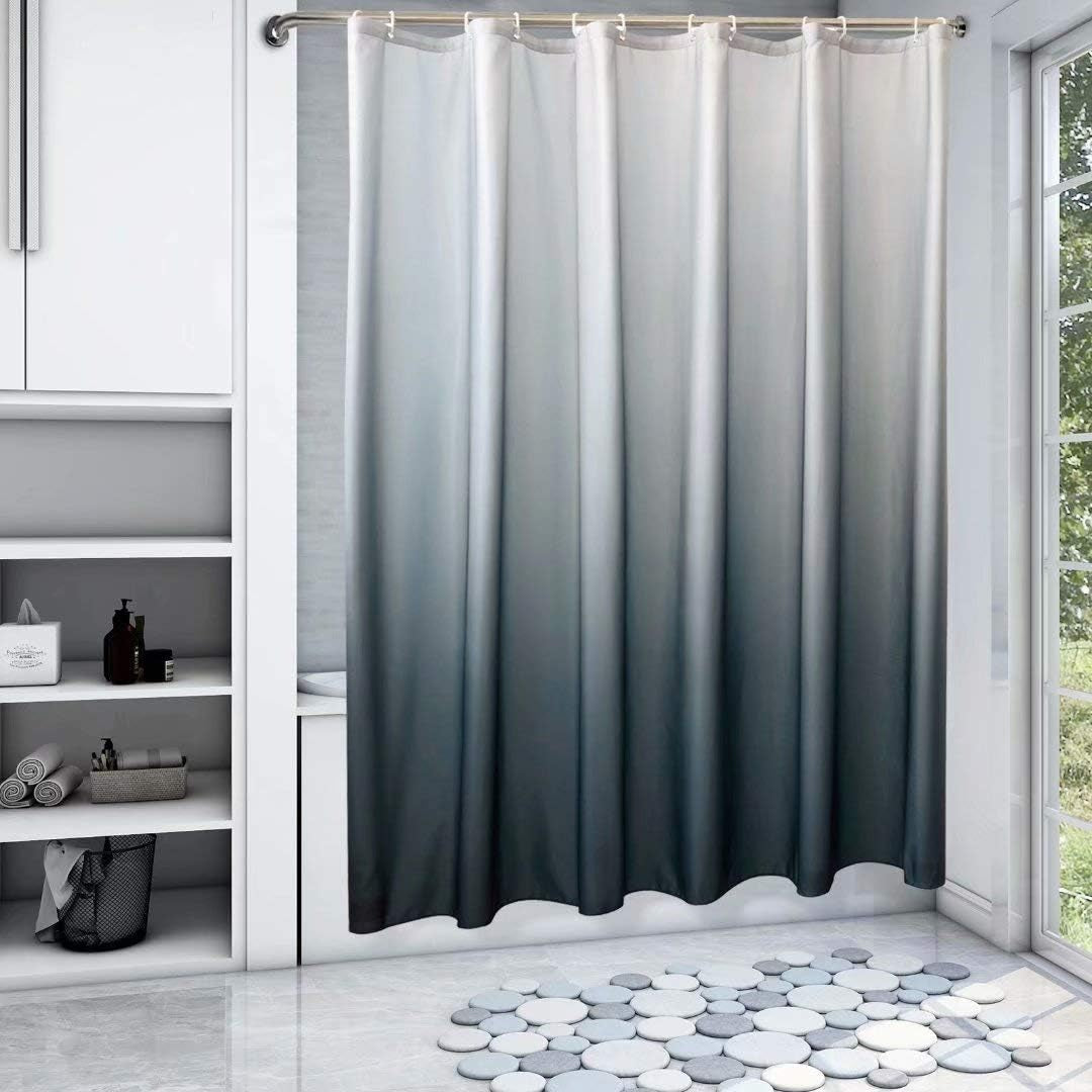 Grey Ombre Water-Resistant Shower Curtains for Bathroom - Decorative Curtain Set with 12 Hooks, 70 x 84 Inches